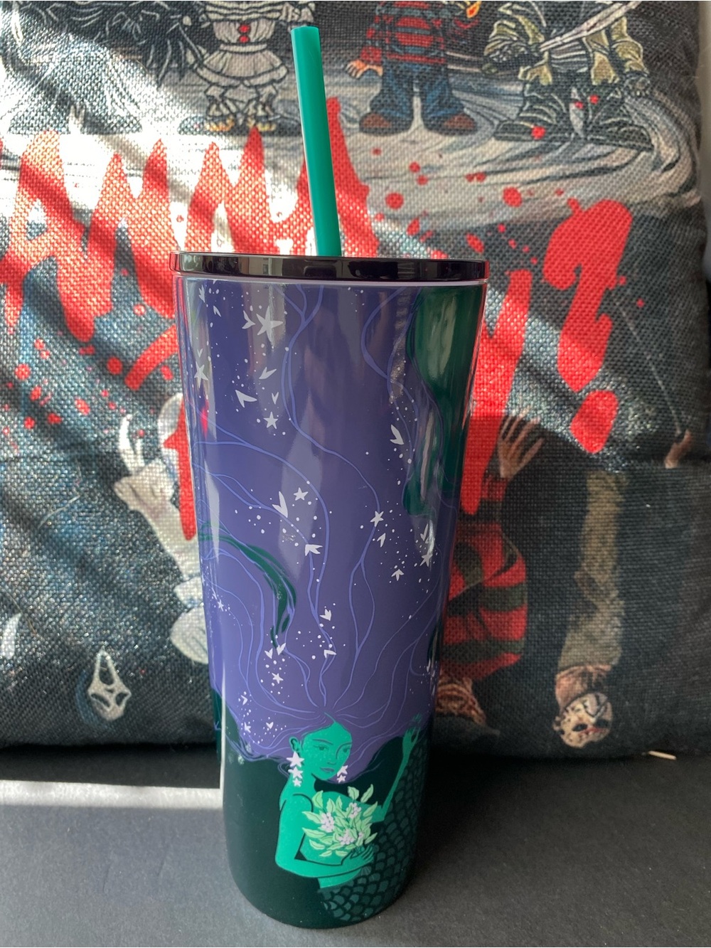 Starbucks Purple and Green Mermaid Travel Tumbler with Straw